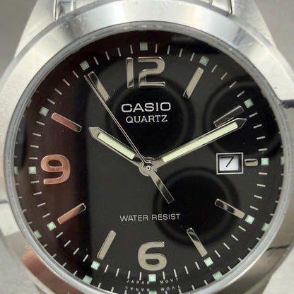 Casio Watch Men 37mm Black Dial Silver Tone Date Round MTP-1215 New Battery1