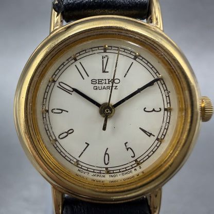 Seiko Watch Women 21mm Cream Dial Gold Tone Round 1N01-0E29 New Battery1