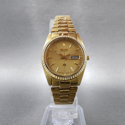 Seiko SQ Watch Women 24mm Gold Dial Gold Tone Daydate Round 3E230A69 New Batt5