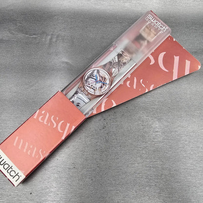 Swatch Masquerade Watch Men 34mm White Dial Pink Case GP105 New Battery NOS READ19