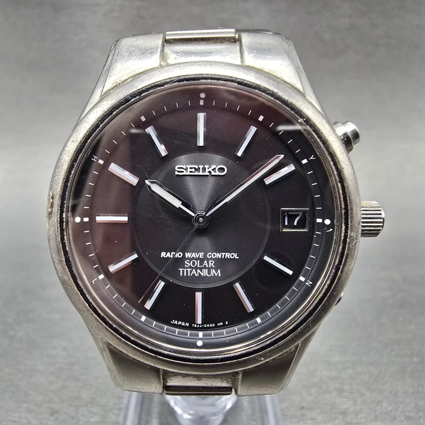 Seiko Solar Atomic Watch Men 38mm Black Dial Titanium Atomic Date 7B22 PARTS!!!!0