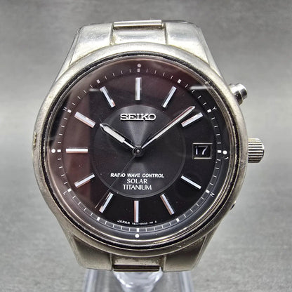 Seiko Solar Atomic Watch Men 38mm Black Dial Titanium Atomic Date 7B22 PARTS!!!!0