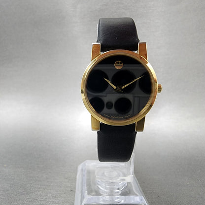 Movado Muesum Watch Women 25mm Black Dial Gold Tone Round 87 A1 845 New Battery5