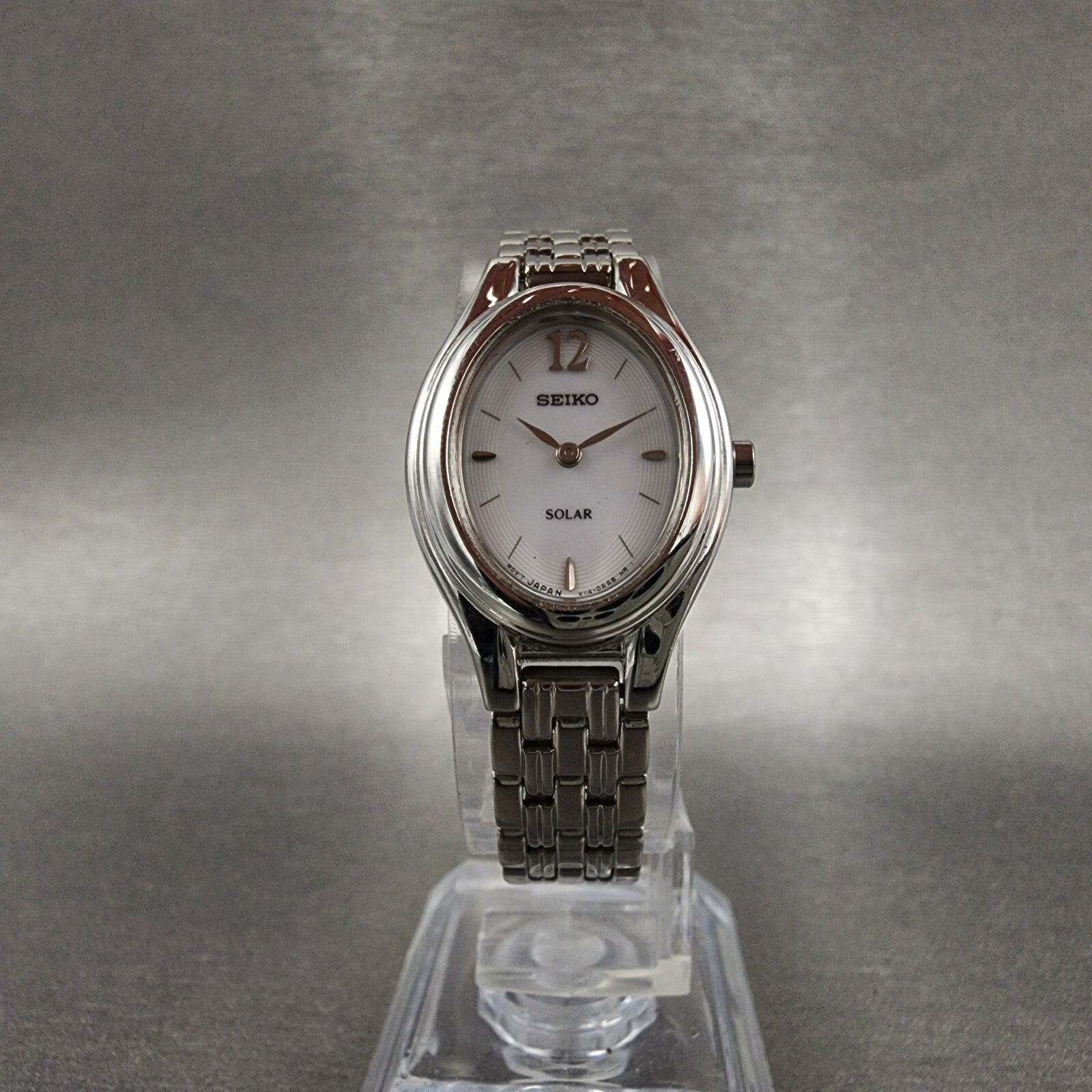 Seiko Solar Watch Women 20mm White Dial Steel Oval V1140AA0 PARTS6