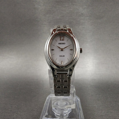 Seiko Solar Watch Women 20mm White Dial Steel Oval V1140AA0 PARTS6