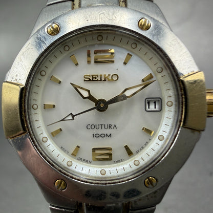 Seiko Coutura Watch Women 26mm MOP Dial Two Tone Date 7N82-0CA0 New Battery1