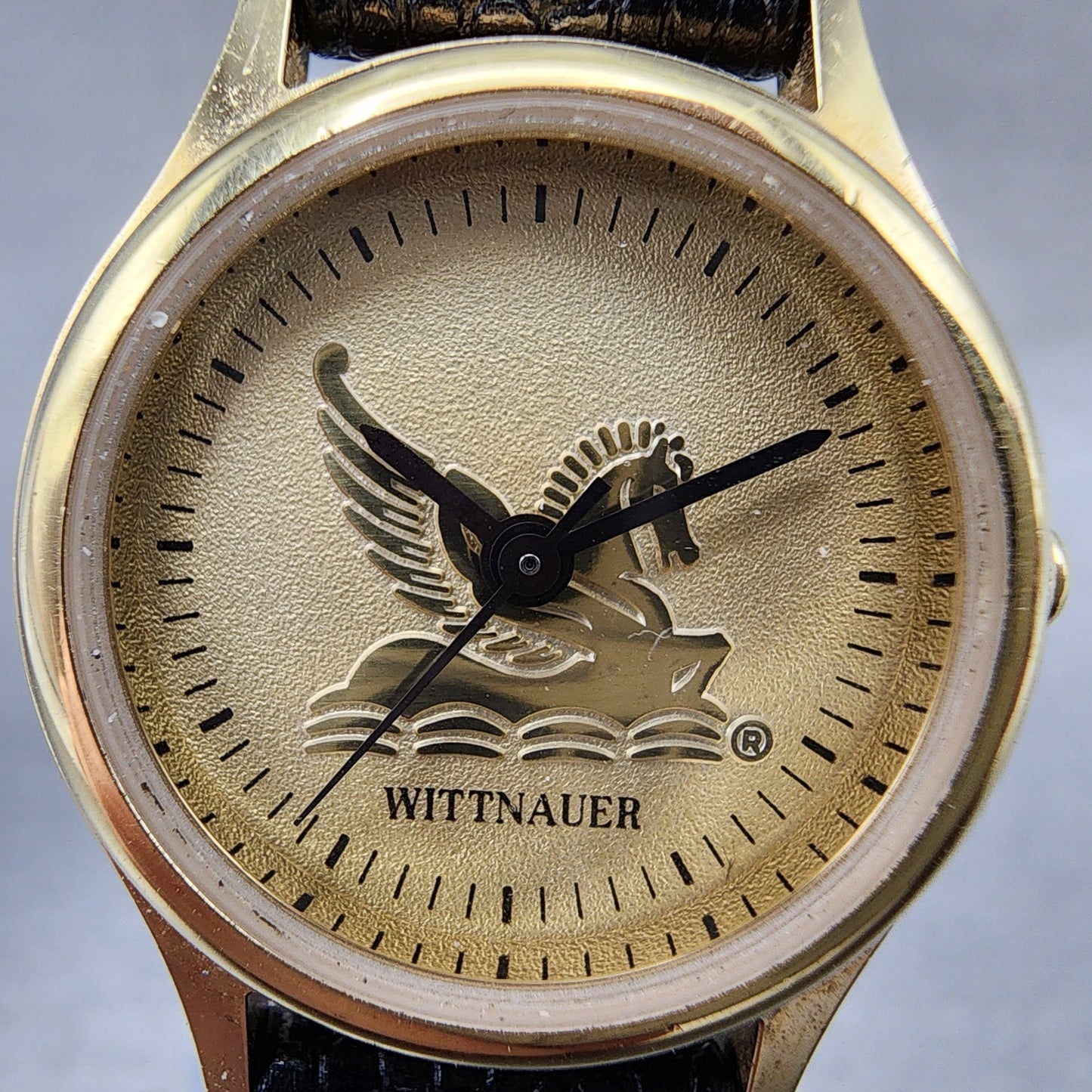 Wittnauer Pegasus Watch Women 24mm Champagne Dial Gold Tone Round New Battery1