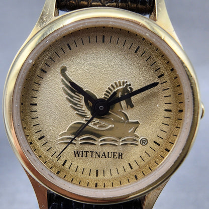 Wittnauer Pegasus Watch Women 24mm Champagne Dial Gold Tone Round New Battery1