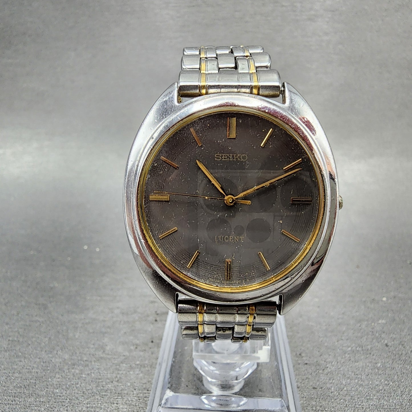 Seiko Lucent Watch Men 33mm Gray Dial Two Tone Round Vintage 5e216e60 PARTS0