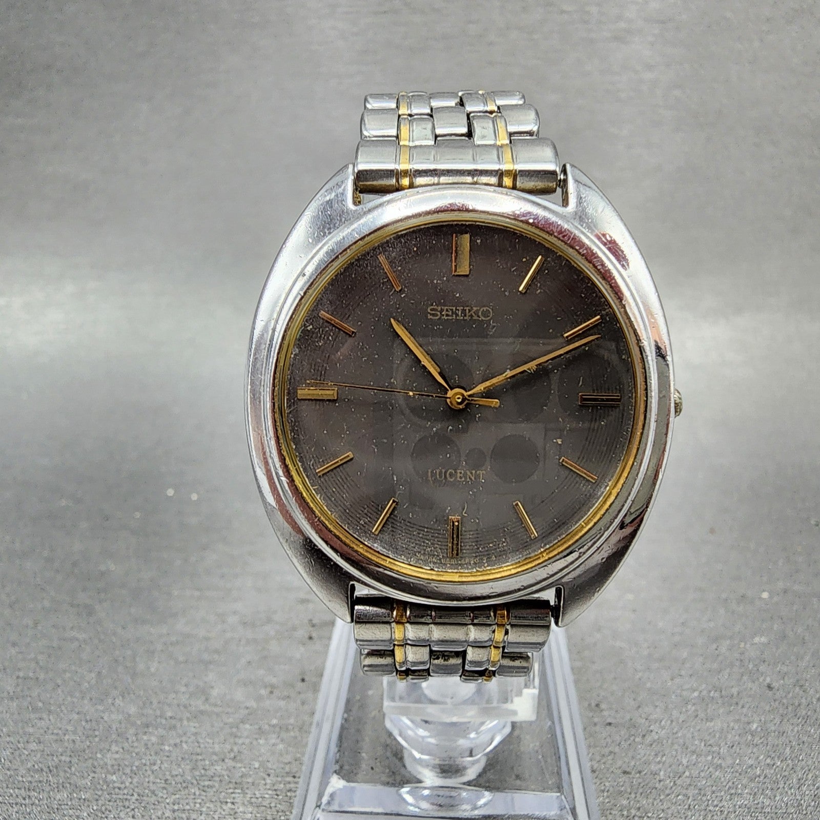 Seiko Lucent Watch Men 33mm Gray Dial Two Tone Round Vintage 5e216e60 PARTS0