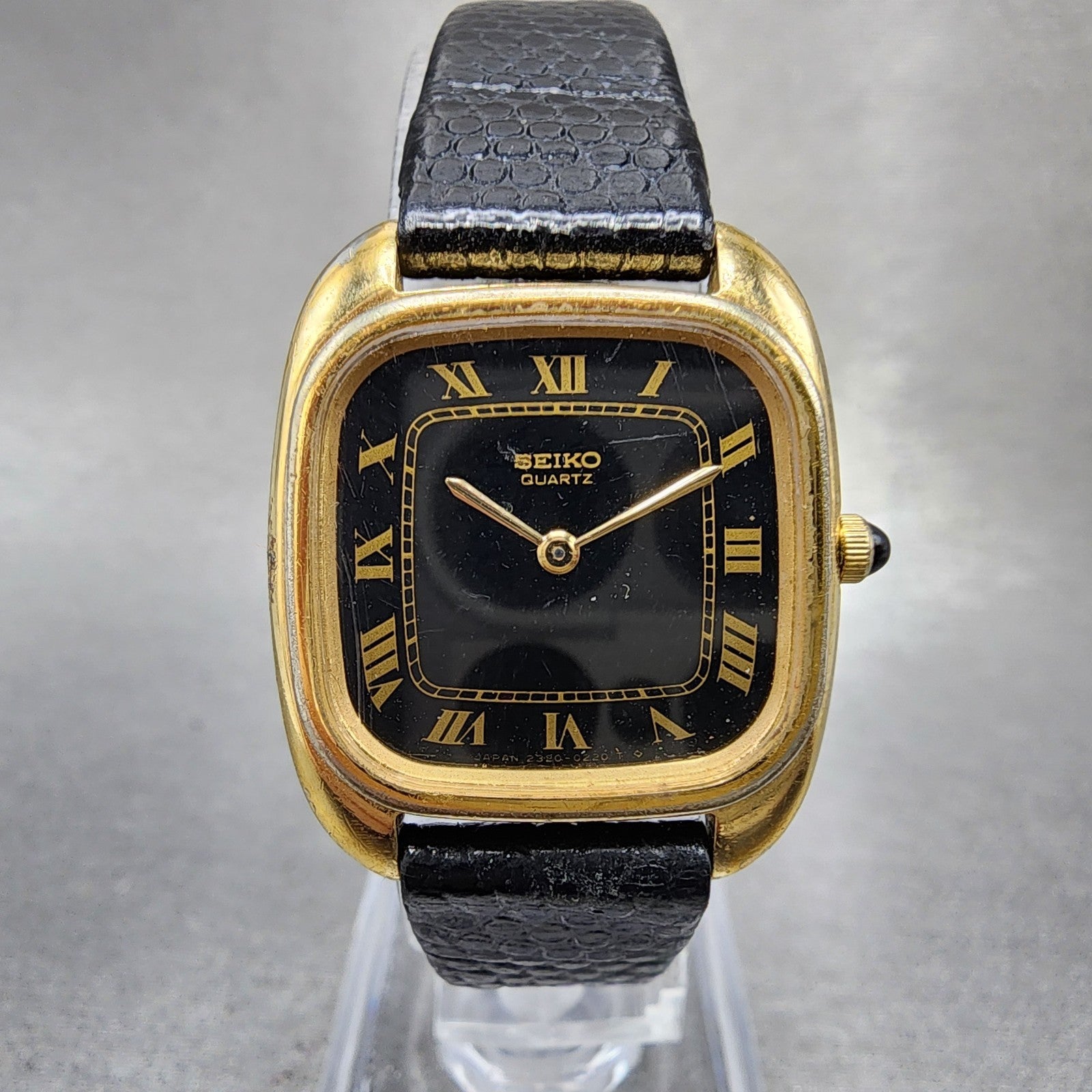 Seiko Tank Watch Women 24mm Black Dial Gold Tone Rectangle 23205140 New Battery0