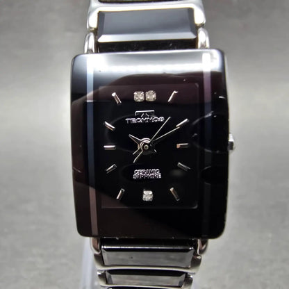 Technos Tank Watch Women 18mm Black Dial Steel & Ceramic TAL-742 New Battery D0