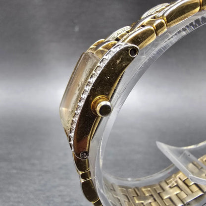 Citizen Eco-Drive Tank Watch Women 15mm White Dial Gold Tone Crystal Bezel Runs2