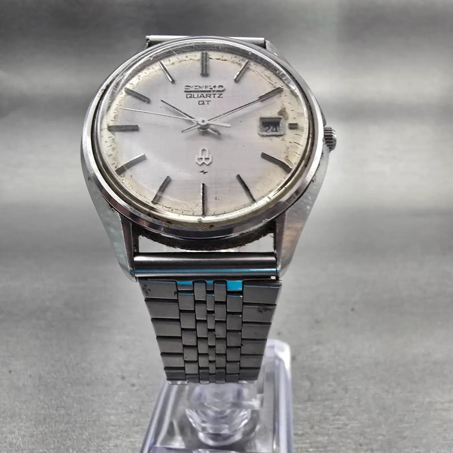 Seiko QT Watch Men 36mm Silver Dial Silver Tone Date Round 0822-8020 New Battery5