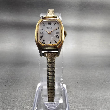 Seiko Watch Women 17mm White Dial Gold Tone Rectangle 2320-6559 New Battery VTG5