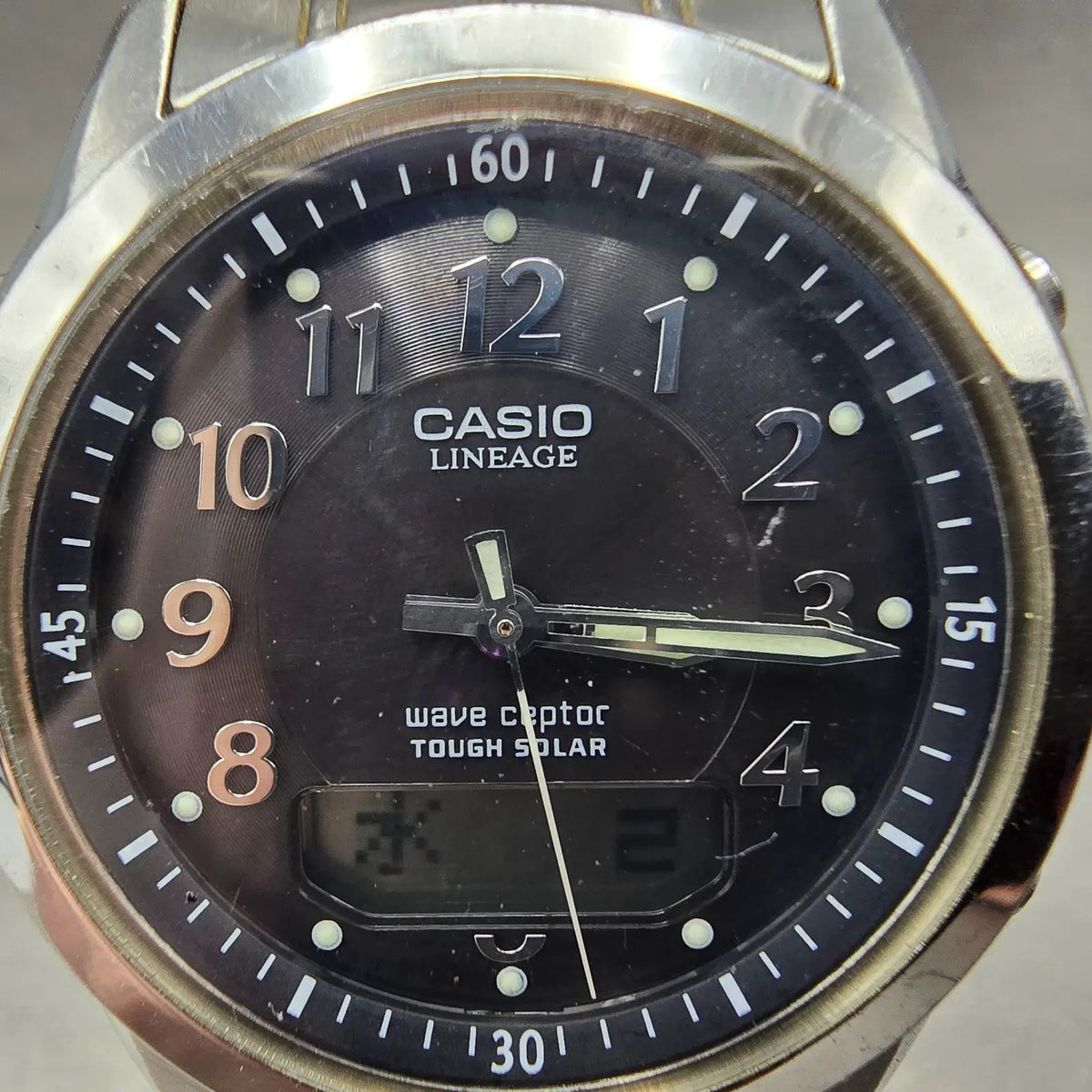 Casio Lineage LCW-100 Watch Men 41mm Black Dial Steel READ!!! Alarm Chrono Solar1