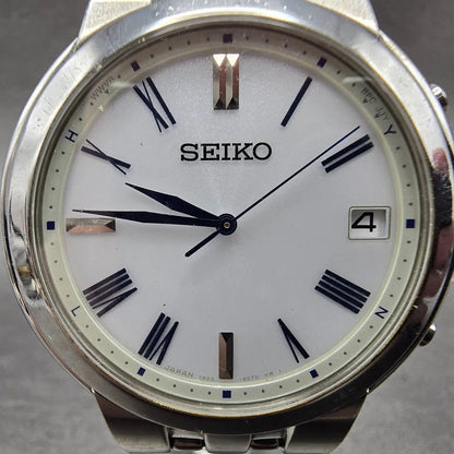 Seiko Atomic Solar Watch Men 37mm White Dial Silver Tone Date 7B24-0BS0 PARTS2