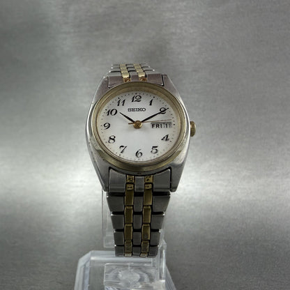 Seiko Watch Women 25mm White Dial Two Tone Daydate 7n830011 Round New Battery5