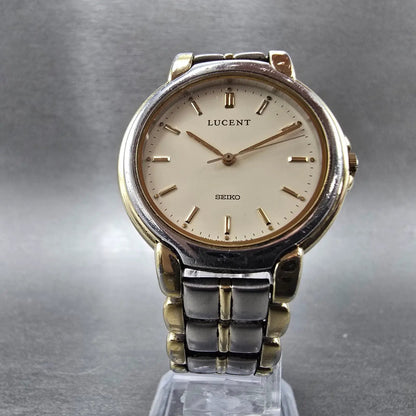 Seiko Lucent Watch Men 32mm Cream Dial Two Tone Round 8N21-6000 New Battery JDM5