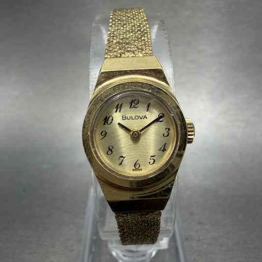 Bulova Watch Women 16mm Champagne Dial Gold Tone Manual Round Vintage Runs0