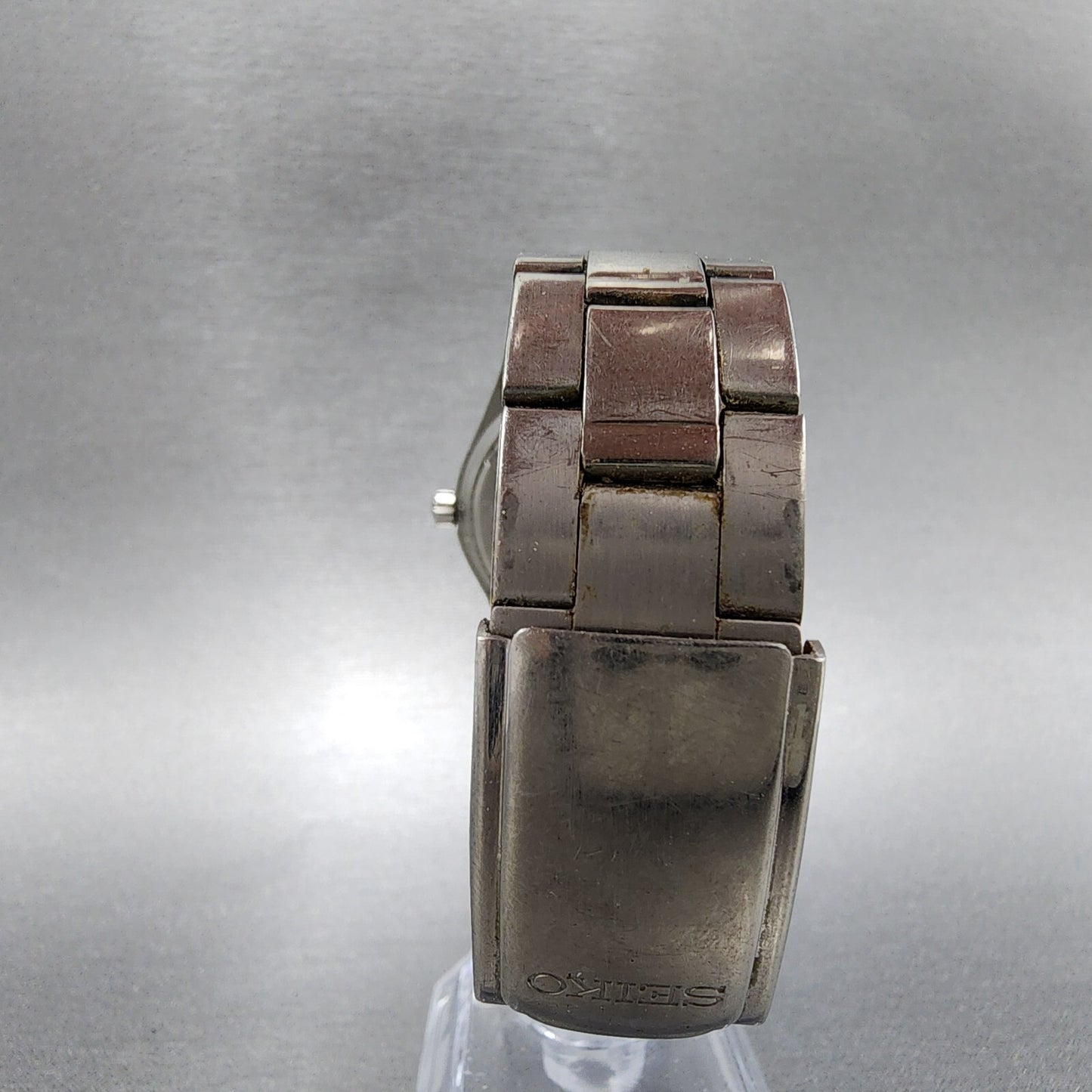 Seiko Watch Men 37mm Black Dial Titanium Daydate Round 7N430AB0 New Battery7