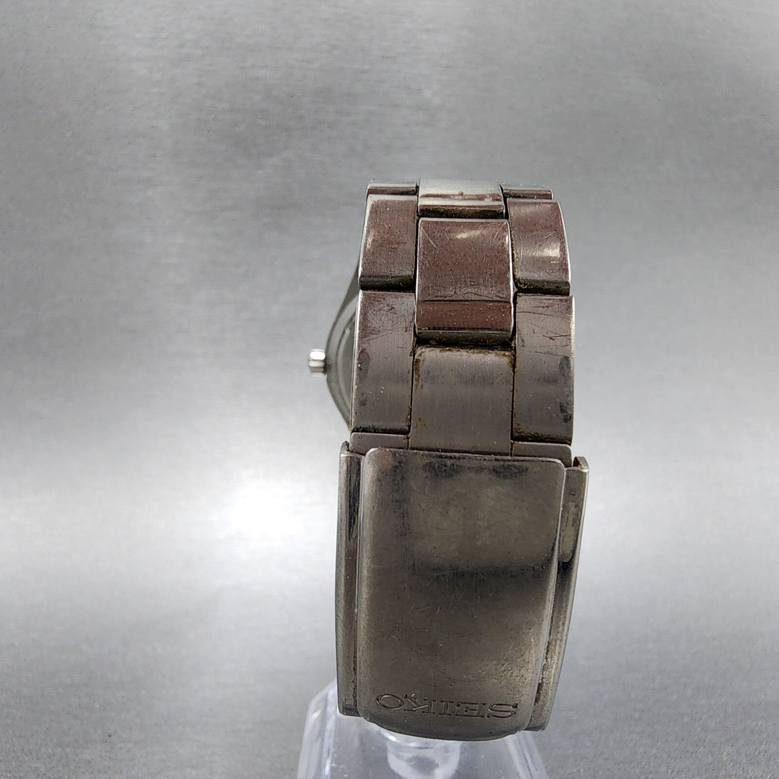 Seiko Watch Men 37mm Black Dial Titanium Daydate Round 7N430AB0 New Battery7