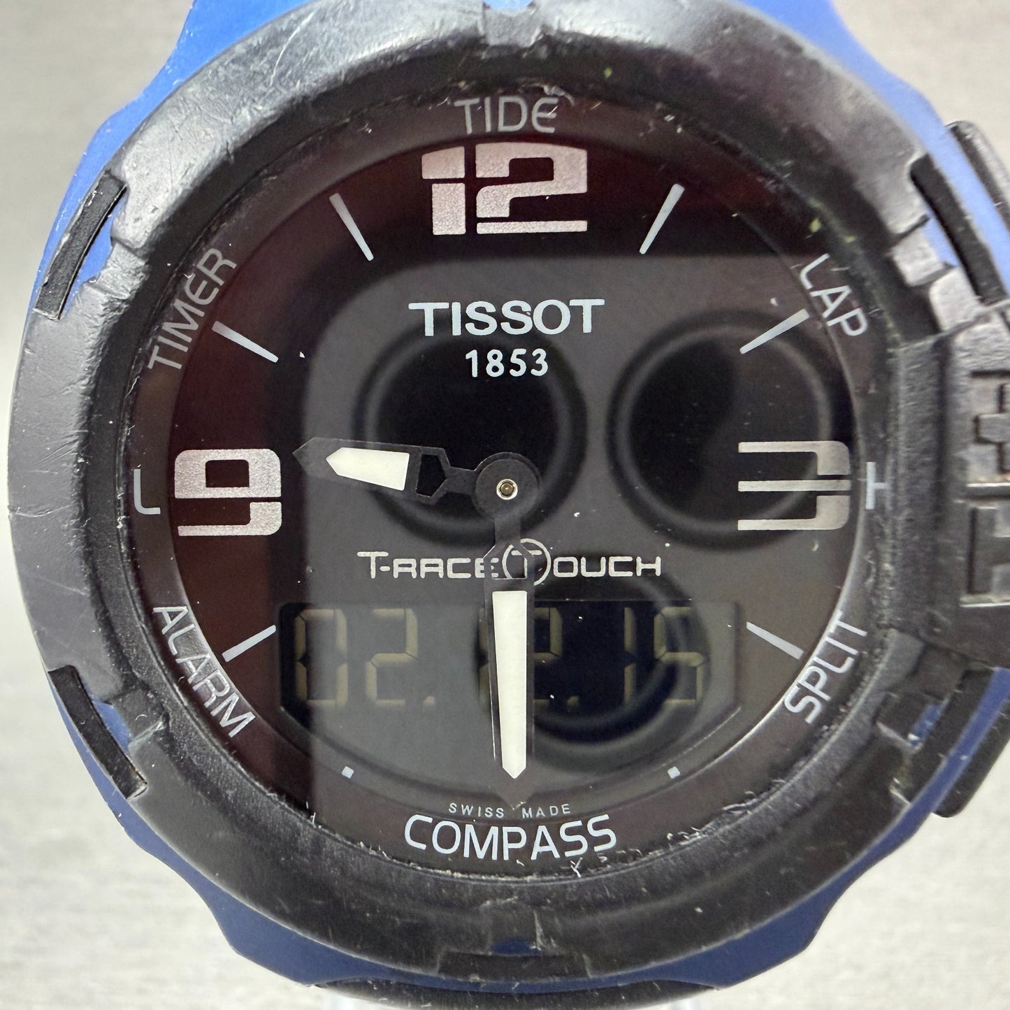 Tissot T-Touch Watch Men 47mm Black Blue Ana Digi Alarm Chrono New Battery W/Box2