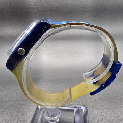Swatch LINAJOLA Watch Men 34mm Blue Dial Blue Tone Round GN237 New Battery D6