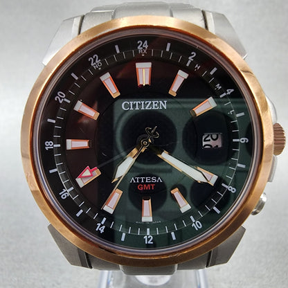Citizen Eco-Drive Attesa GMT Watch Men 40mm Black Dial Titanium Date Round Runs