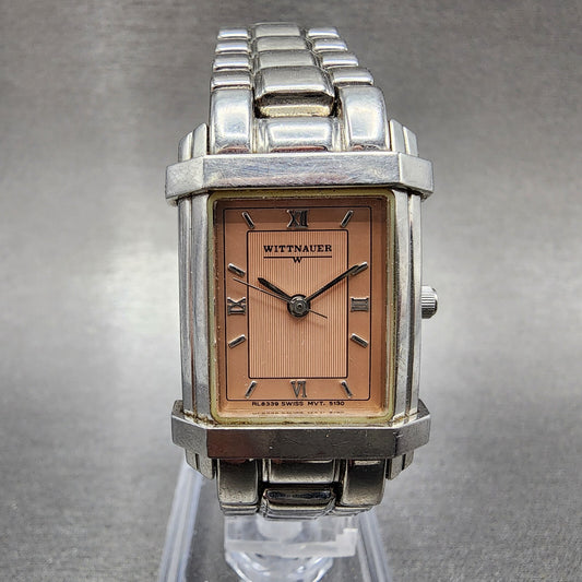 Wittnauer Tank Watch Women 23mm Pink Dial Stainless Steel Rectangle New battery0
