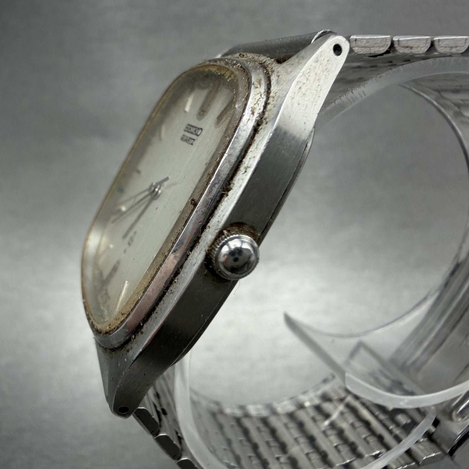 Seiko Watch Men 30mm Silver Dial Silver Tone Rectangle 78305210 PARTS3