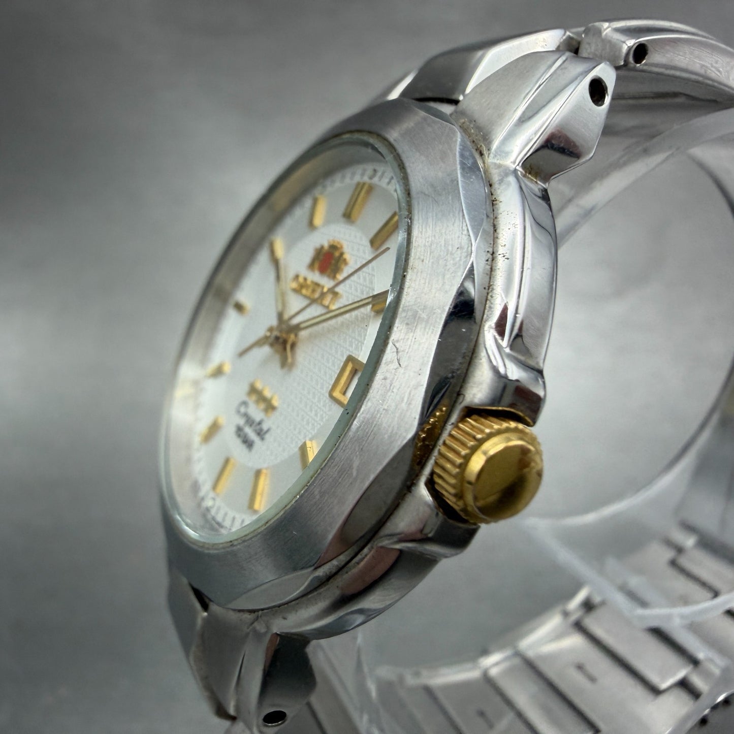 Orient Crystal Tri Star Watch Men 36mm White Dial Steel Date Round New Battery2