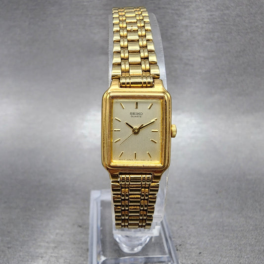 Seiko Tank Watch Women 18mm Champagne Dial Gold Tone Rectangle V4015129 New Bat0