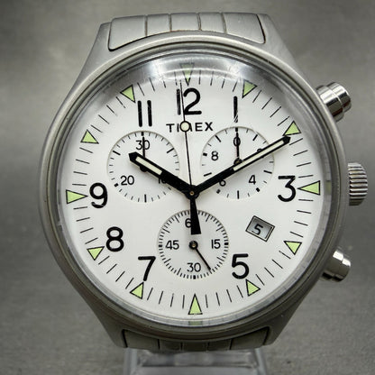 Timex MK1 Chronograph Watch Men 42mm White Dial Steel Date Round New battery0