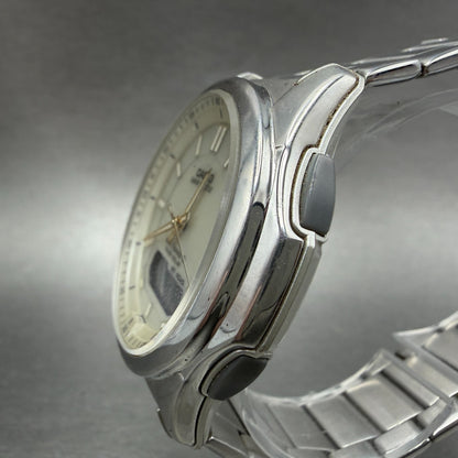 Casio Wave Ceptor Watch Men 42mm Cream Dial Steel Solar Analog Digital Works OPT2