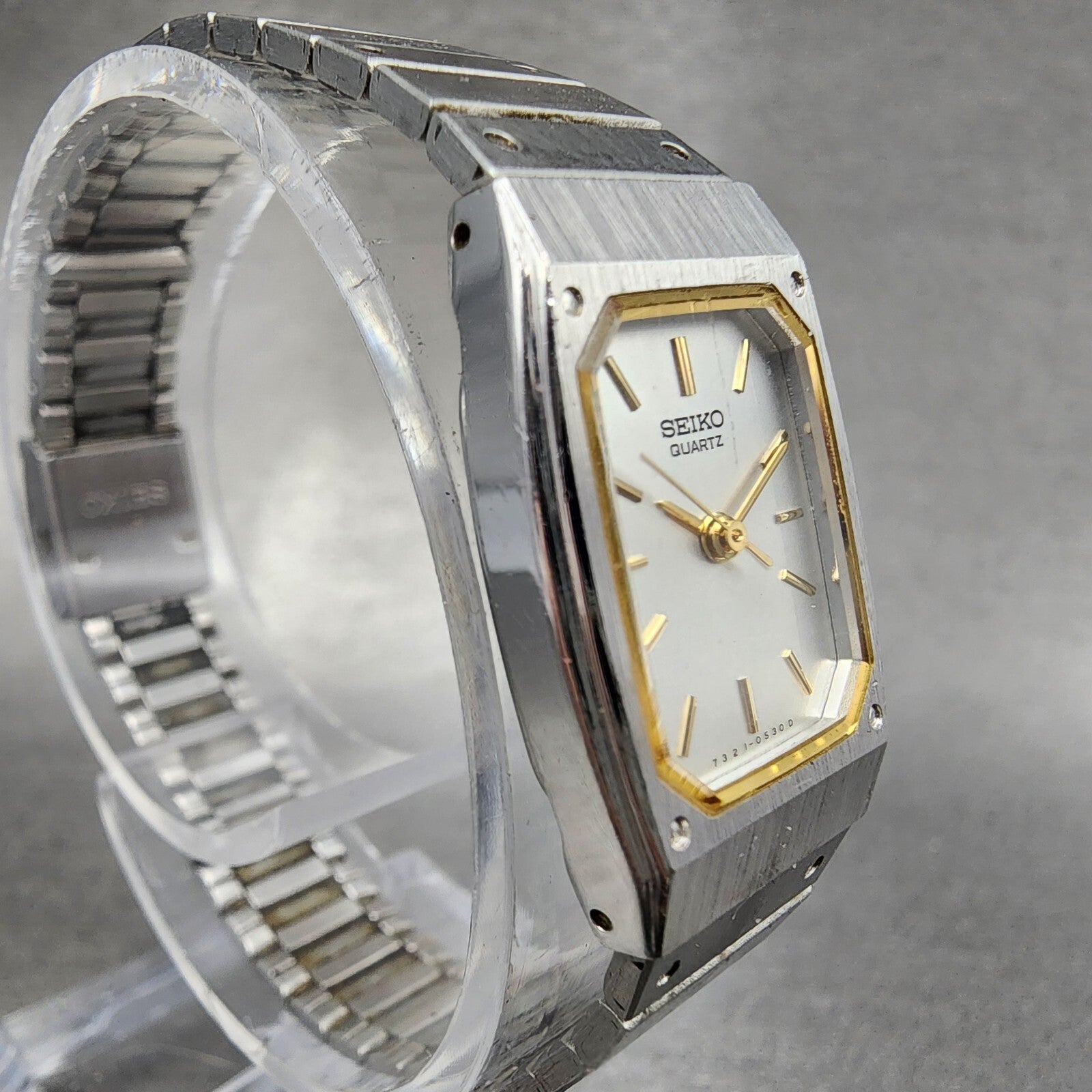 Seiko Watch Women 17mm Silver Dial Two Tone Rectangle 73215260 New Battery3
