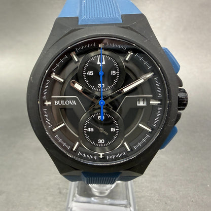 Bulova Maquina Chronograph Watch Men 46mm Black Dial Black Tone Date 98B380 Runs0