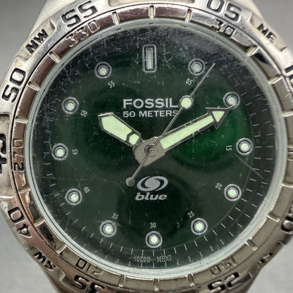Fossil Dive Watch Men 40mm Green Dial Silver Tone Round BQ-8775 New Battery1