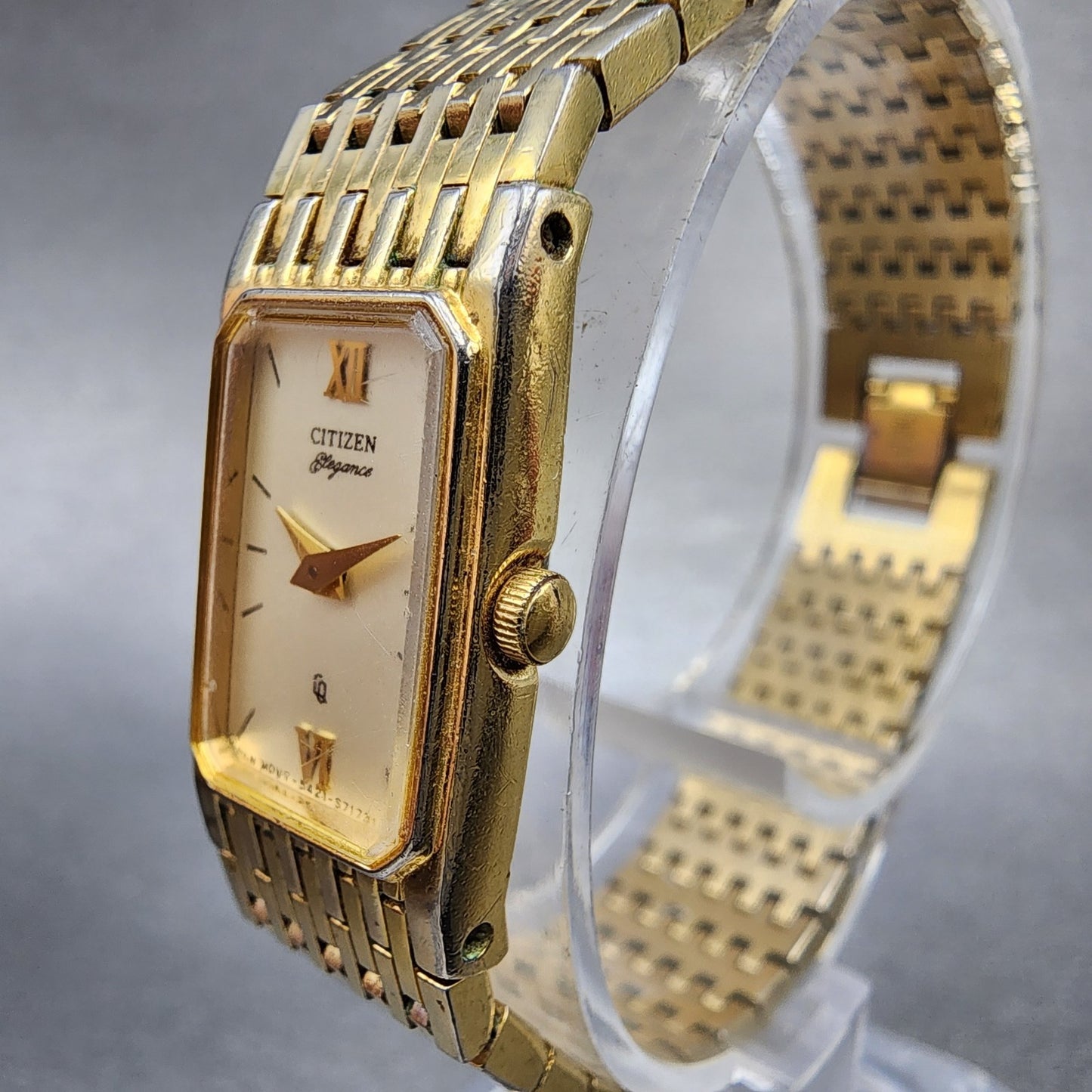 Citizen Tank Watch Women 14mm Champagne Dial Gold Tone 5421S26232 New Battery2