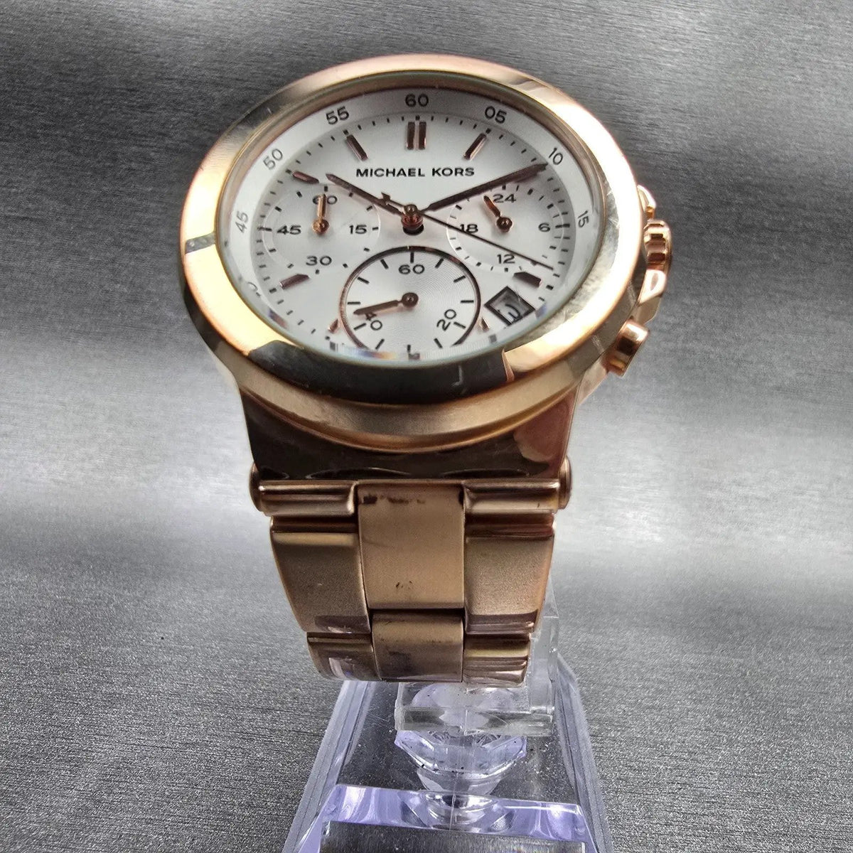 Michael Kors Runway Watch Women 38mm White Dial Rose Gold Chrono MK5223 New Batt5