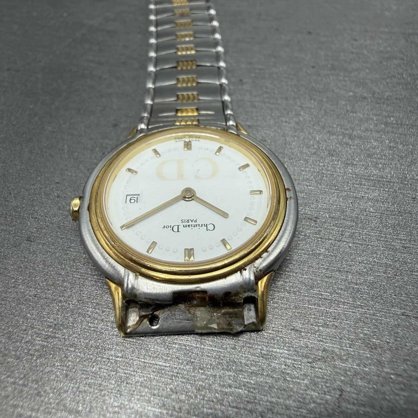 Cristian Dior Watch Women 27mm White Dial Two Tone Round READ!!! 48.146 New Batt4