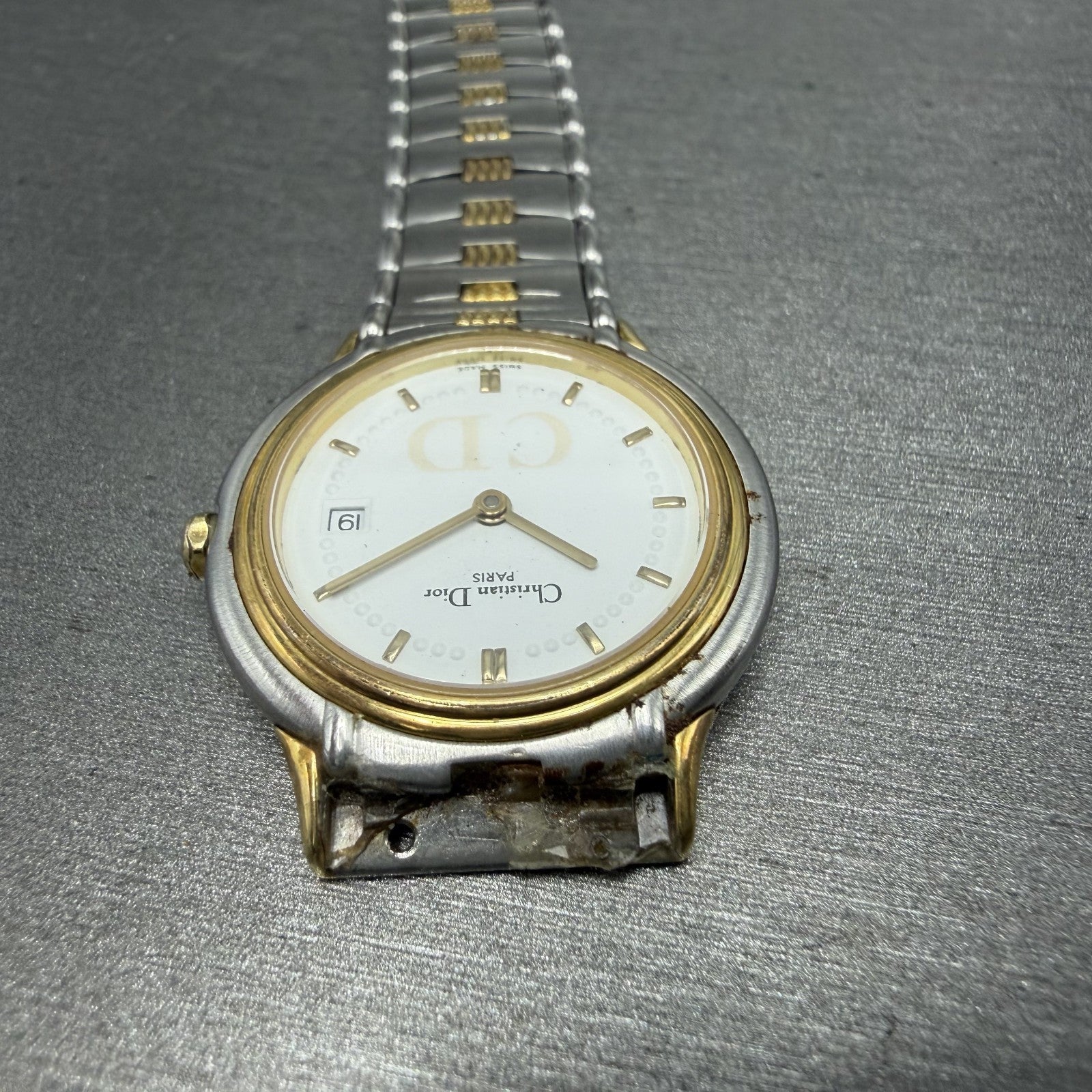 Cristian Dior Watch Women 27mm White Dial Two Tone Round READ!!! 48.146 New Batt4
