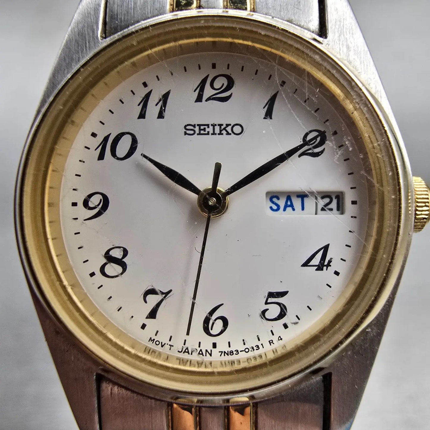 Seiko Watch Women 24mm White Dial Two Tone Daydate Round 7N83-0011 New Battery1