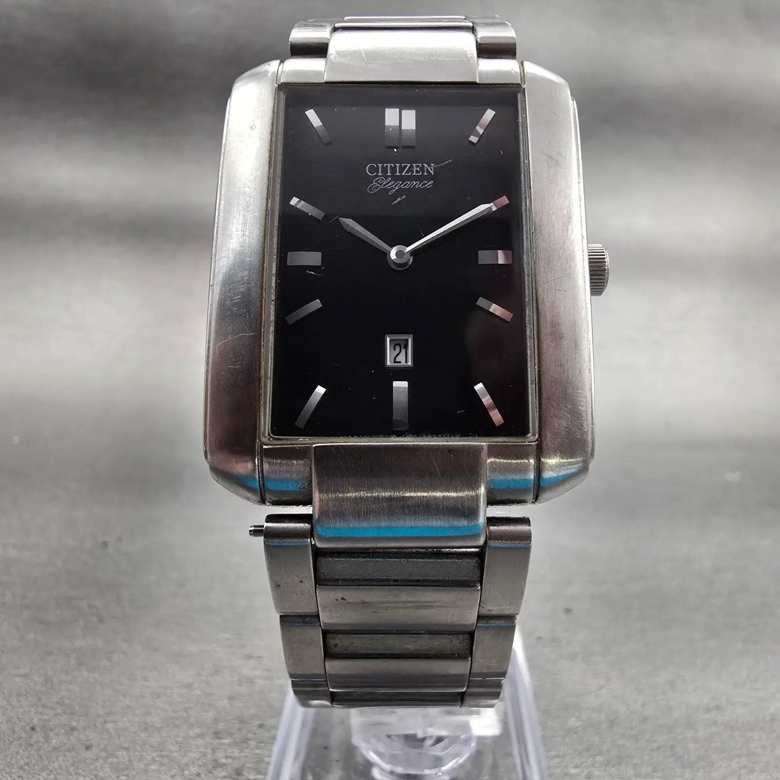 Citizen Elegance Watch Men 28mm Black Dial Silver Tone Date 1015-R32749 New Batt5