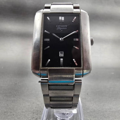 Citizen Elegance Watch Men 28mm Black Dial Silver Tone Date 1015-R32749 New Batt5