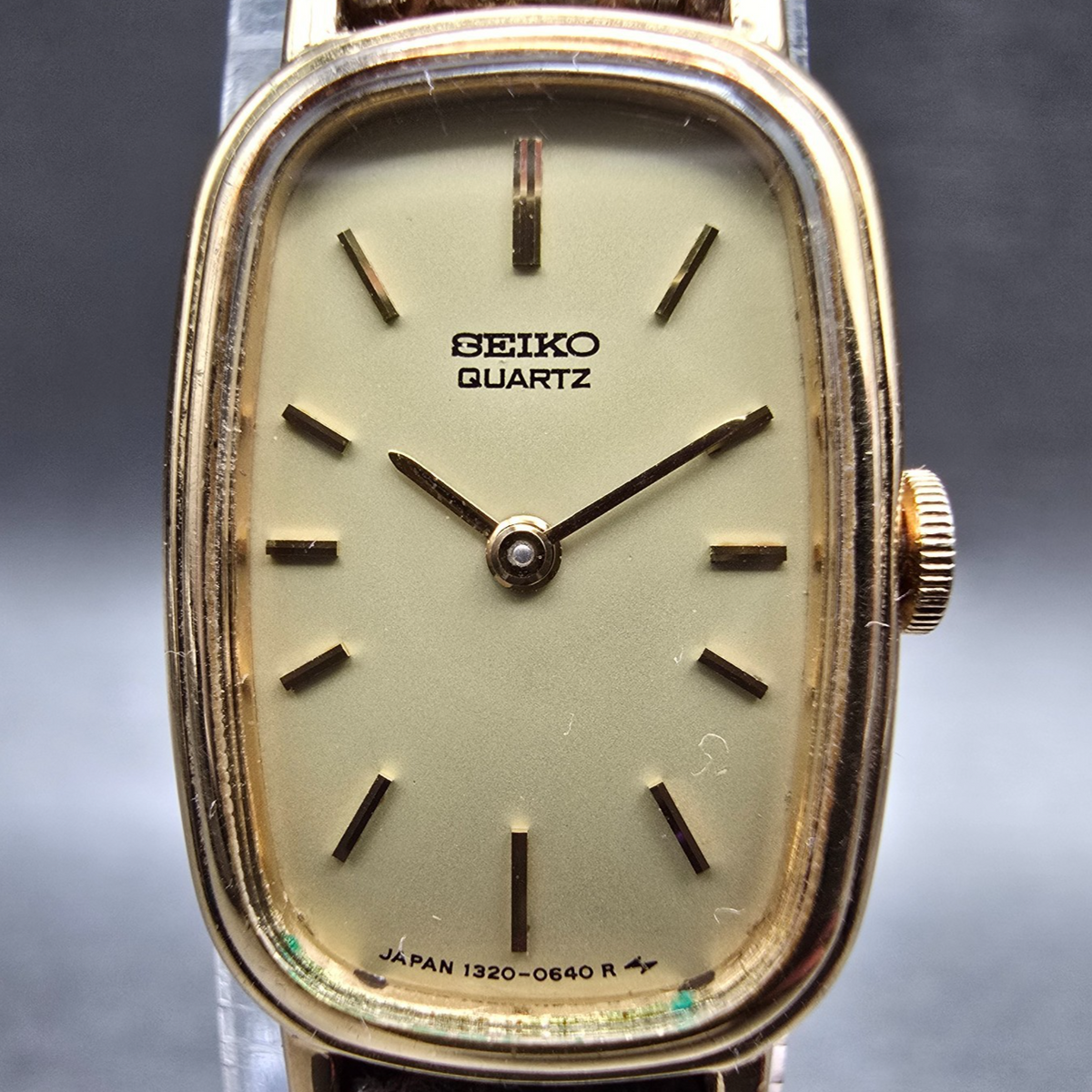 Seiko Watch Women 15mm Champagne Dial Gold Tone Rectangle 1320-5539 New Battery1
