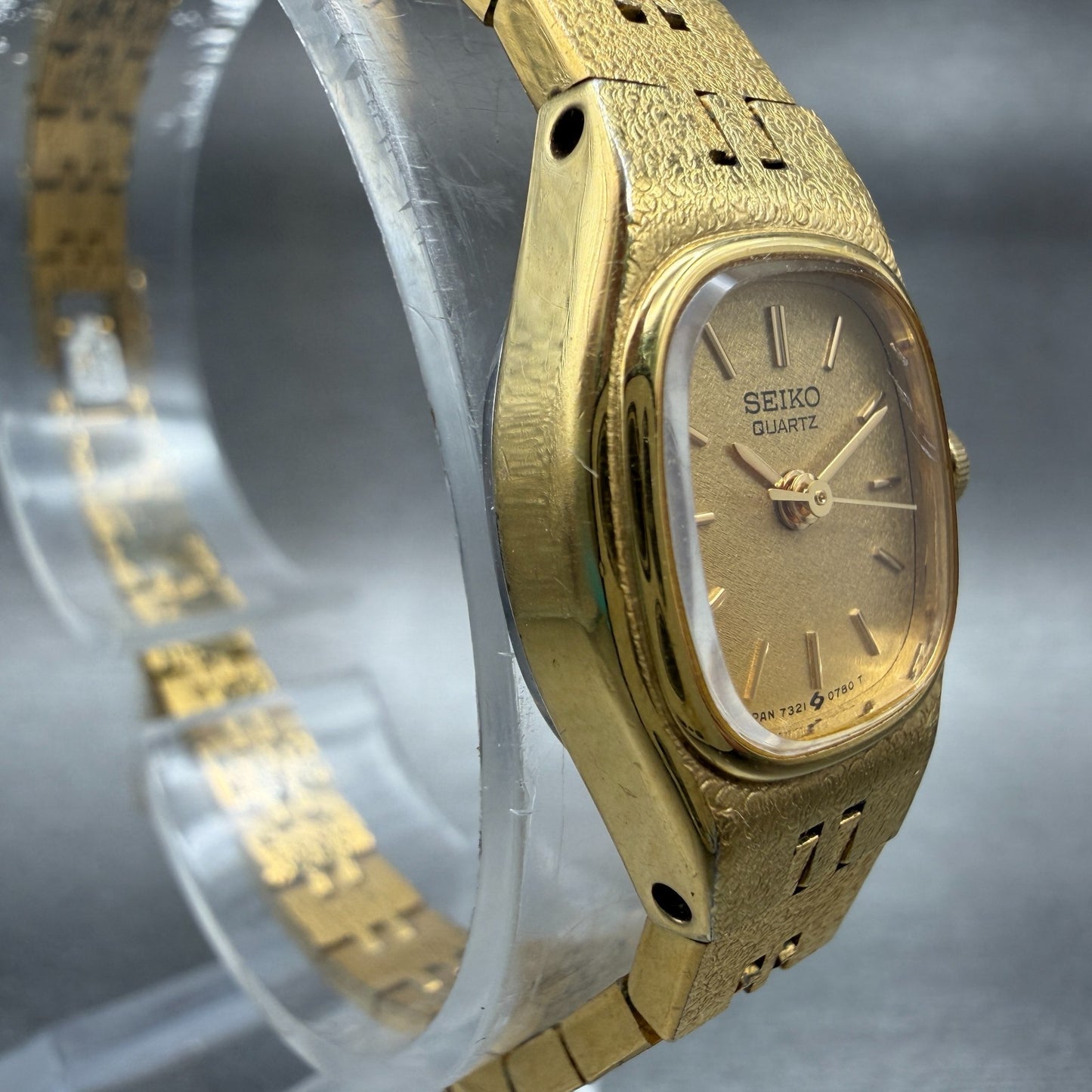 Seiko Watch Women 17mm Champagne Dial Gold Tone Rectangle 7321-5399 New Battery3