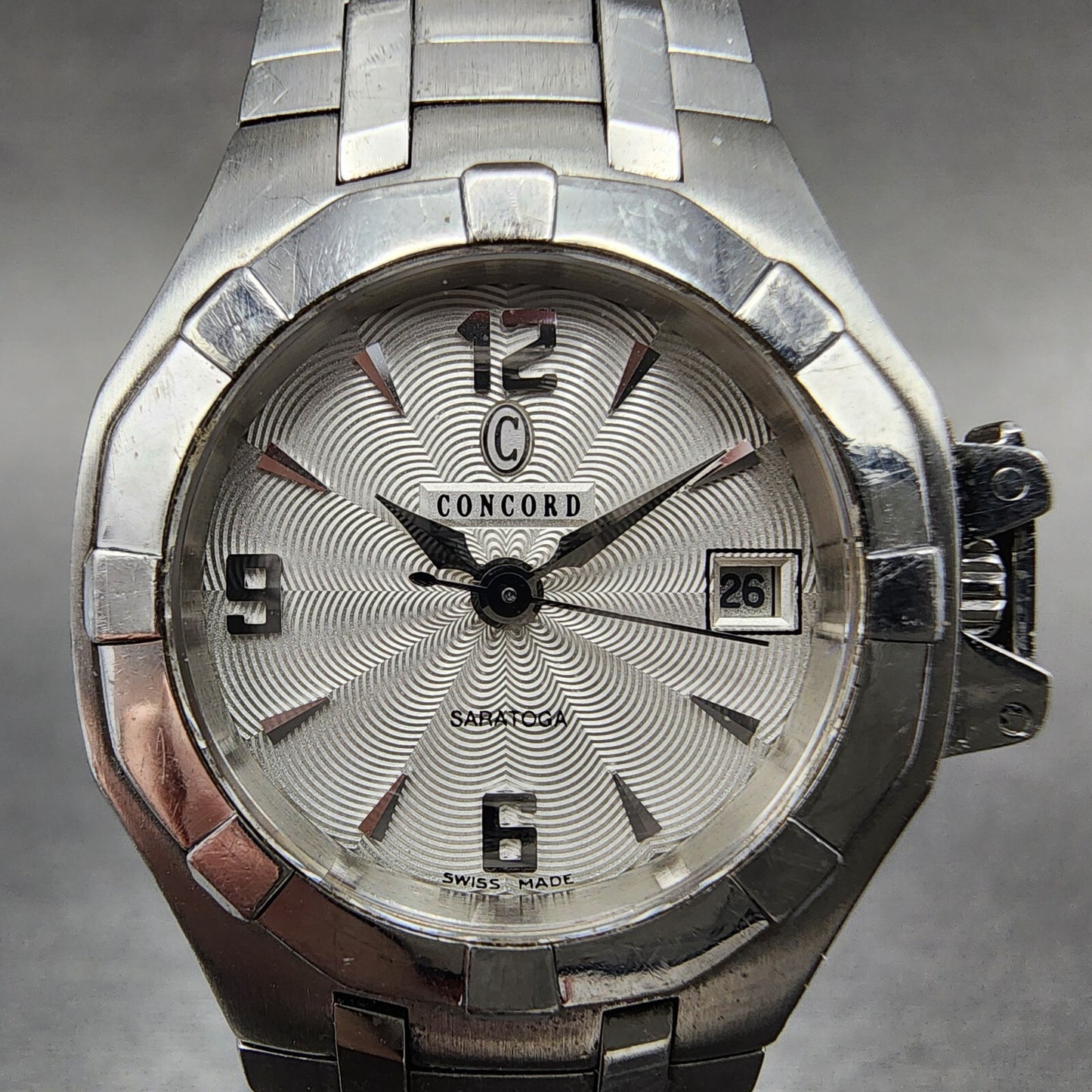 Concord Saratoga Watch Women 25mm White Dial Stainless Steel Date Round New Batt1