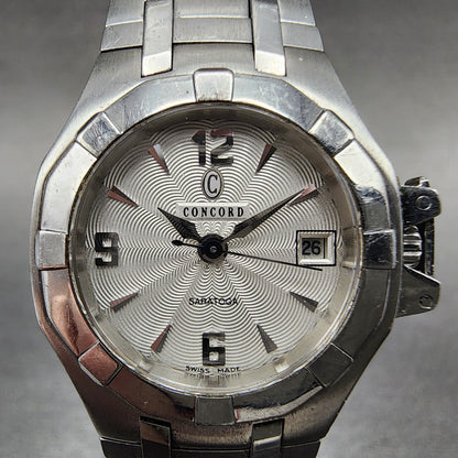 Concord Saratoga Watch Women 25mm White Dial Stainless Steel Date Round New Batt1