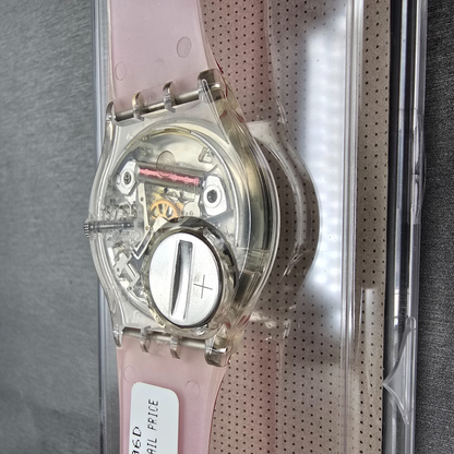 Swatch MoMA Red Watch Men 34mm Silver Dial Clear Case GZ406D New Battery NOS10